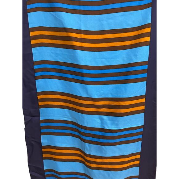 YSL Extra Long Blue Vintage Silk Scarf with Stripes 18" x 67.5" - Picture 5 of 6